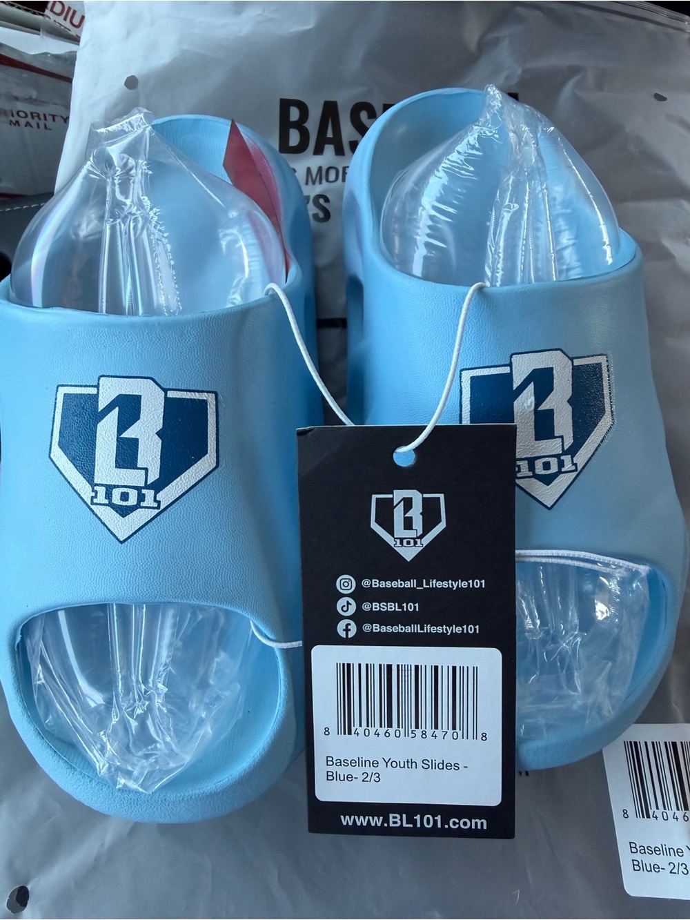 Baseball Lifestyle 101 Youth Slides - Light Blue